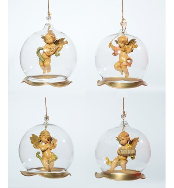 Sortiment 4 mundgeblasenem Glas Ornamente hängen (V1) 8 cm