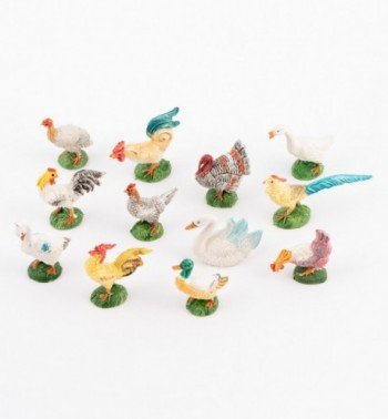 Hühner und andere Tiere - Geflügel für Krippe in traditioneller Farbe Höhe 10 cm