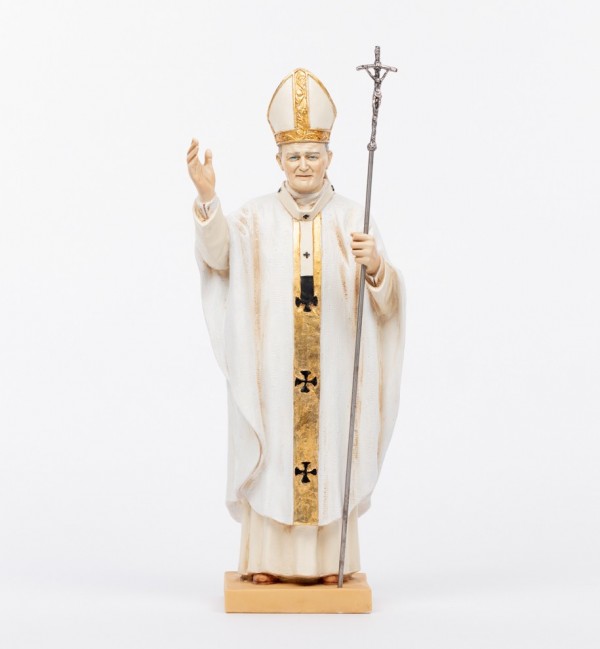 Papst Johannes Paul II. mit weißer Soutane aus Harz Höhe 56 cm
