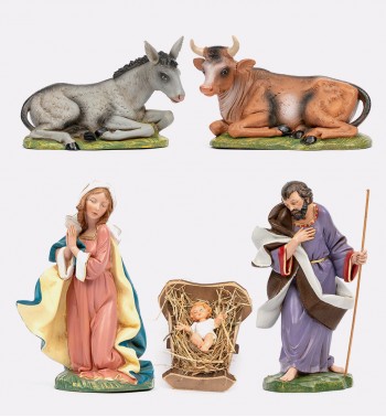 Geburt Jesu 5 Elemente für Krippe in traditioneller Farbe Höhe 30 cm